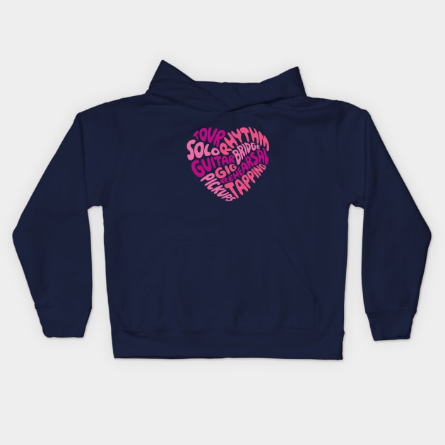 I love playing the guitar. Pink heart. Kids Hoodie by I-dsgn